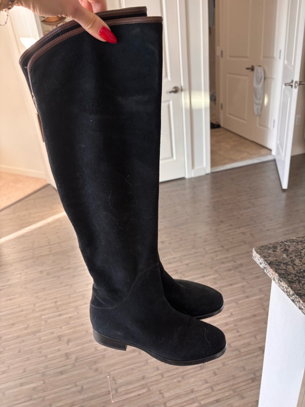 Women’s Tall Black Suede Riding Boots over the knee zipper le pepe made in italy